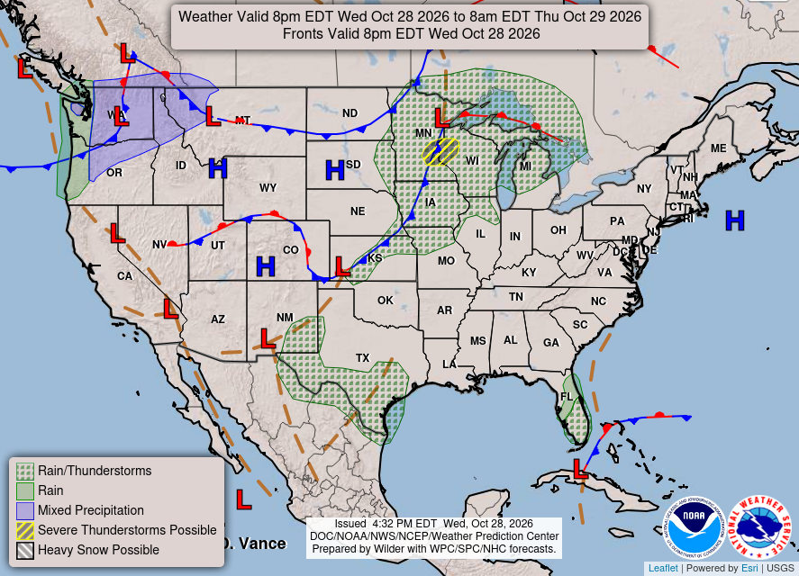 NOAA Weather Prediction Center national forecast for today