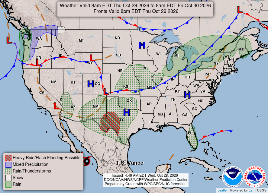 NOAA Weather Prediction Center national forecast for tomorrow