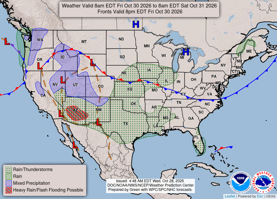 NOAA Weather Prediction Center national forecast for day three